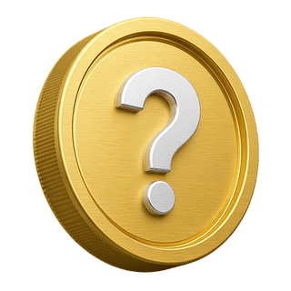 3D gold coin bearing a question mark, decorative element on the FAQ page